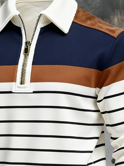 Men's Retro Color Block Print Zipper Sweatshirt