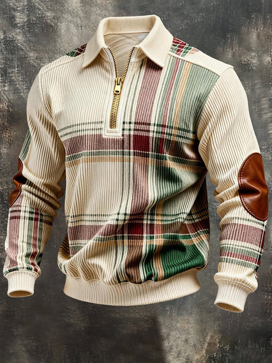 Men's Vintage Color-Block Printed Zip-Up Hoodie