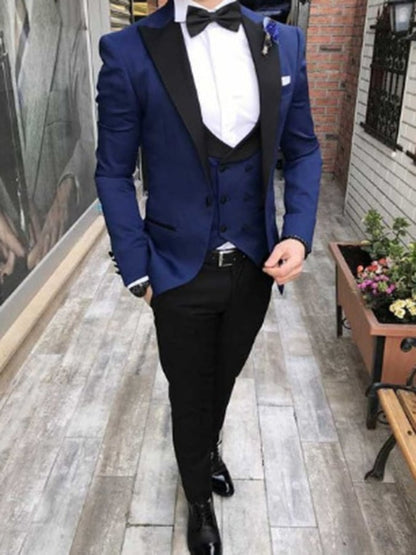 Men's Business Single-Breasted Solid Color Three-Piece Suit