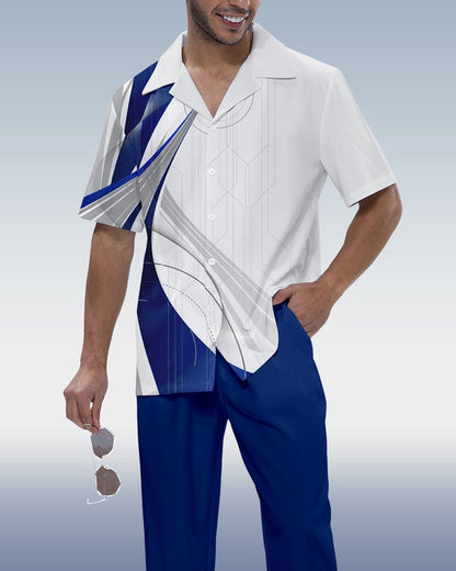 Rianmond Men's Colorblock Print Short Sleeve Walking Suit 519