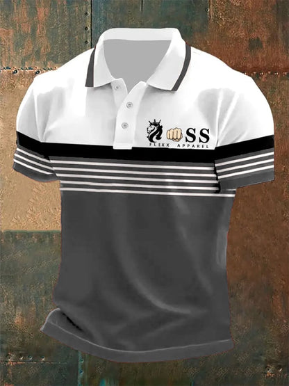Men's Retro Letter Print Casual Polo Shirt