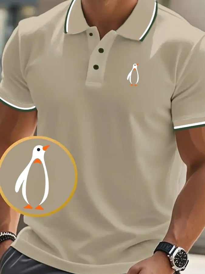 Men's classic casual polo shirt with penguin print