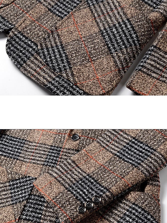 Men's Work Office Notched Collar Plaid Regular Fit Blazer