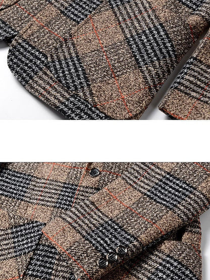 Men's Work Office Notched Collar Plaid Regular Fit Blazer