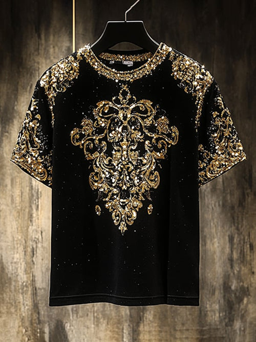 Men's Business European Pattern Sequin Print Short Sleeve T-shirt