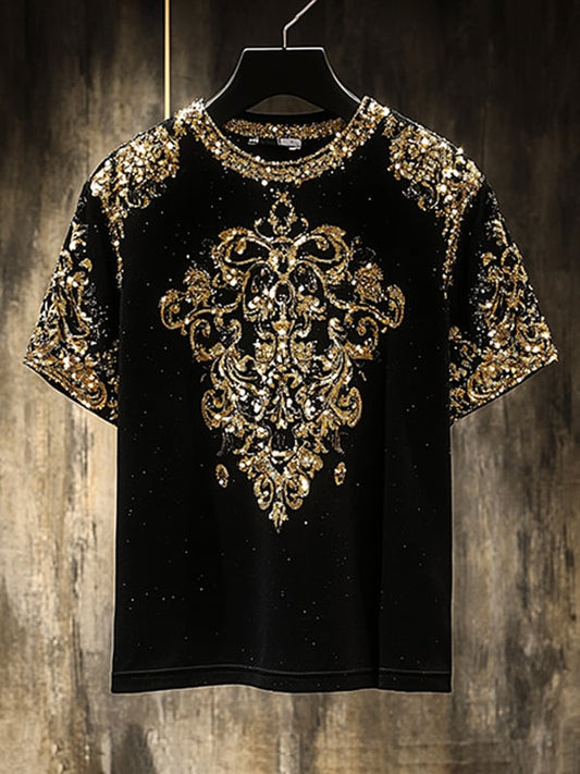 Men's Business European Pattern Sequin Print Short Sleeve T-shirt