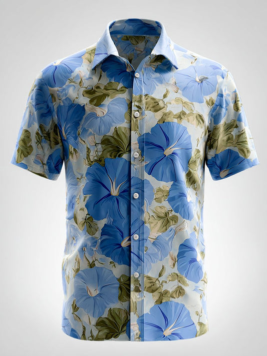Men's Business Casual Floral Graphic Lapel Short Sleeve Shirt