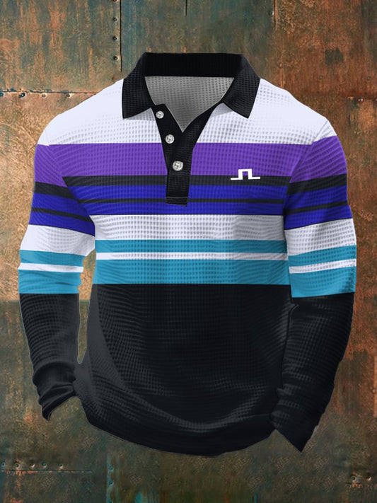 Men's Retro Waffle Color Stitching Lapel T-Shirt