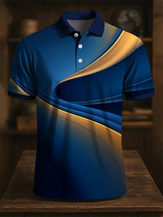 Men'S Casual Color Block Print Polo Shirt Short Sleeve