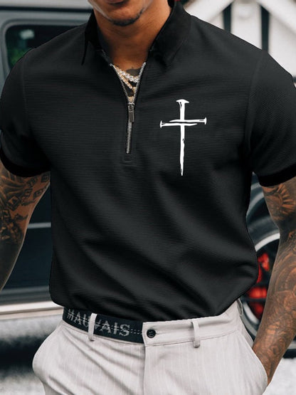 Men's Faith Cross Printed Casual Polo Shirt