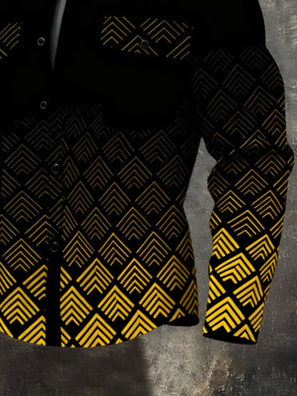 Men'S Vintage Color-Block Printed Long-Sleeved Shirt