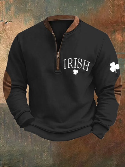 Mens St. Patrick's Day Irish Print Zipper Collar Sweatshirt