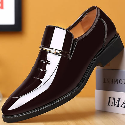 Men's Business Formal Casual Pointed Toe Cutout Slip-on Faux Leather Patant Shoes