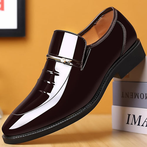 Men's Business Formal Casual Pointed Toe Cutout Slip-on Faux Leather Patant Shoes