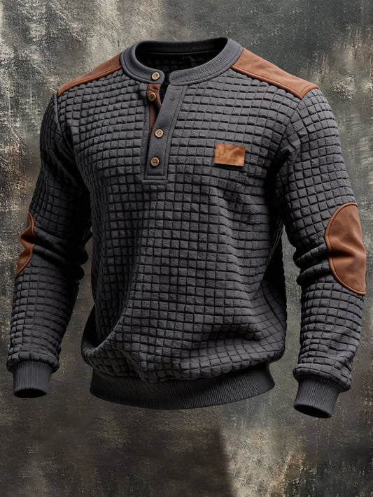 Men's Vintage-Style Color-Block Comfortable Henley Sweatshirt