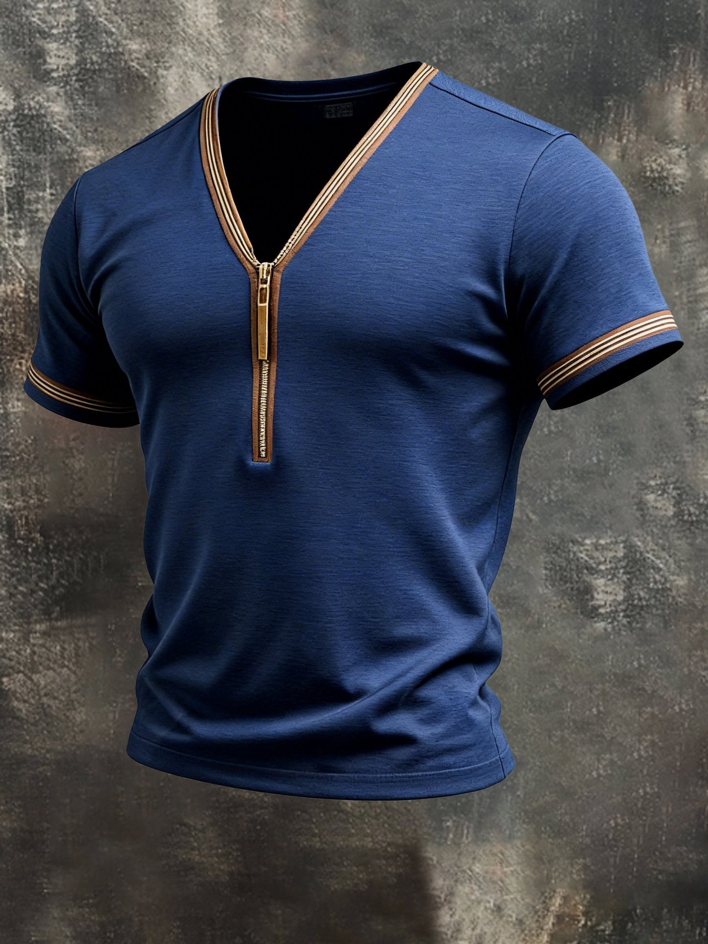 Men's Retro Contrast Color Splicing V-Neck Short Sleeve T-Shirt