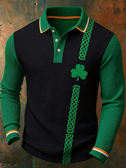 Men's casual retro St. Patrick's Day waffle knit polo shirt