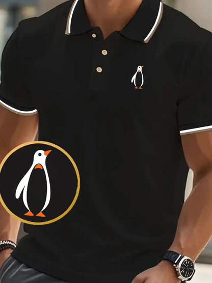Men's classic casual polo shirt with penguin print