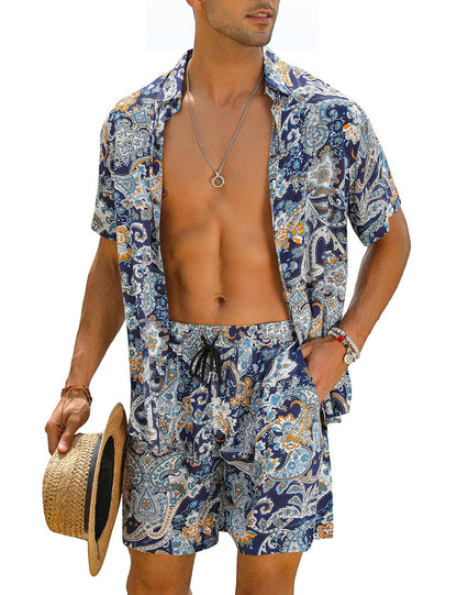 Casual Men's Apricot Vacation Style Shirt & Shorts Set