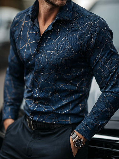 Men's Casual Printed Long Sleeve Business Shirt