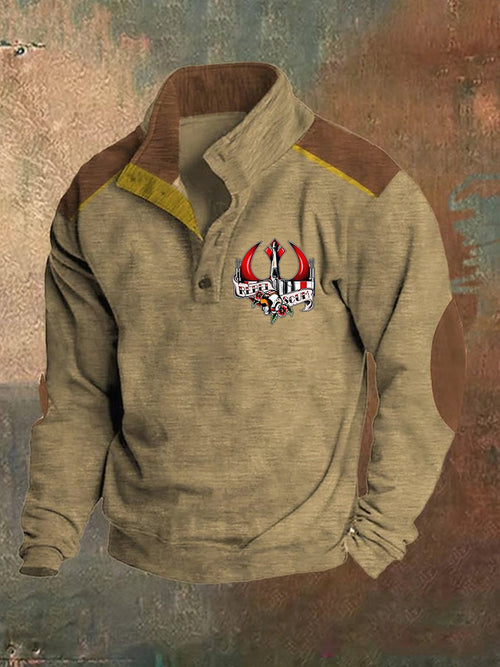 Men's Vintage Polo Neck Logo Button Sweatshirt