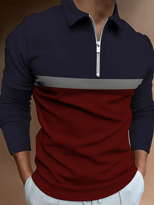 Men's Trendy Business Striped Zipper Polo Shirt