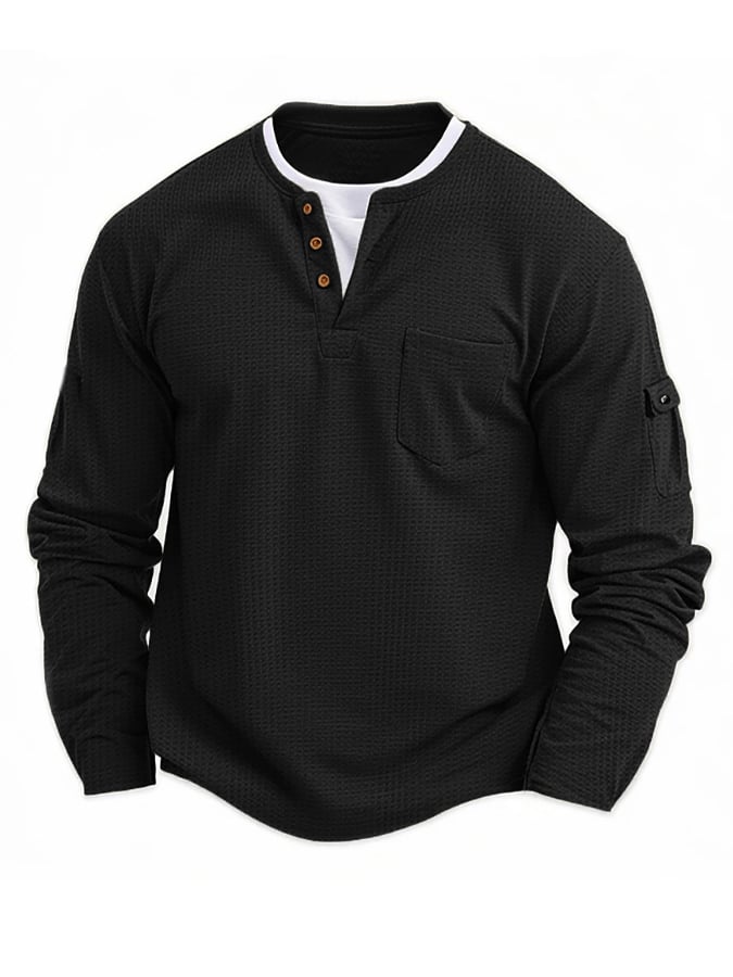 Men's Vintage Basic Waffle Long Sleeve Henley