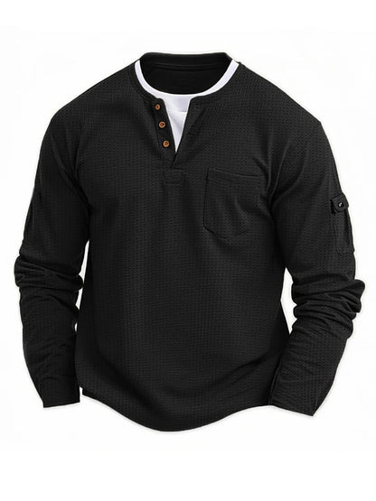Men's Vintage Basic Waffle Long Sleeve Henley