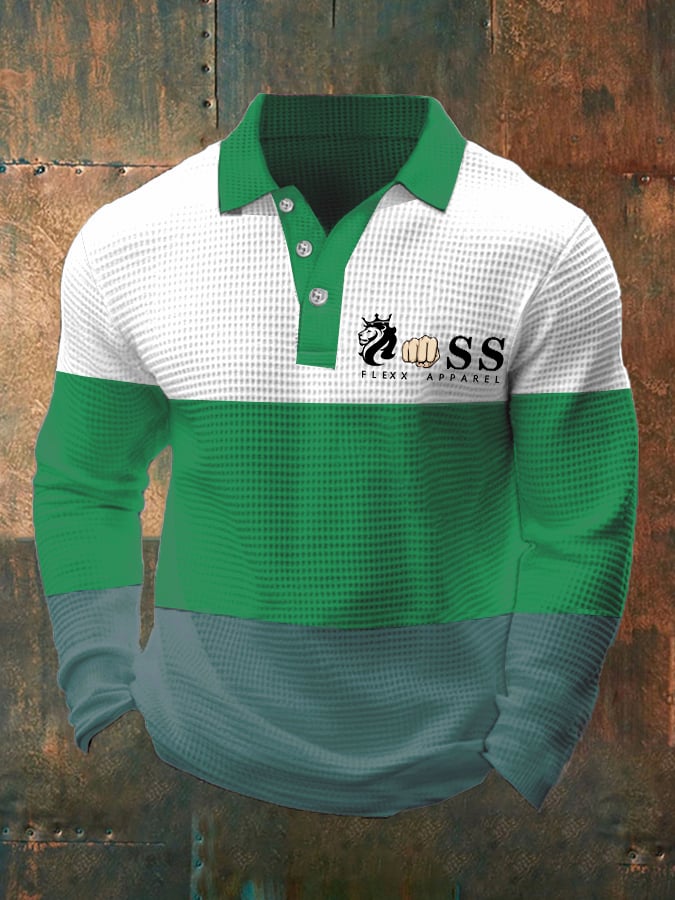 Men's Business Casual Contrast Waffle Polo Top