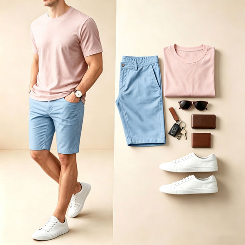 Men's Casual Solid-Color Crew-Neck Short-Sleeve T-Shirt And Shorts Two-Piece Set