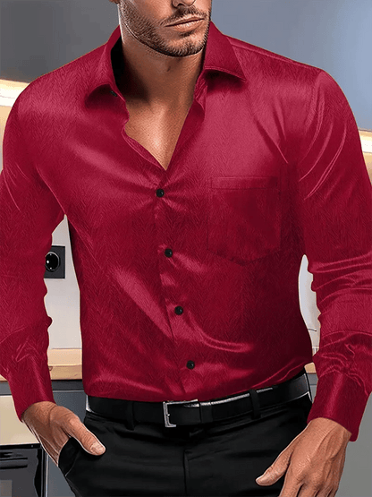 Men's Silk Business Luxury Design Printed Long Sleeve Pocket Shirt