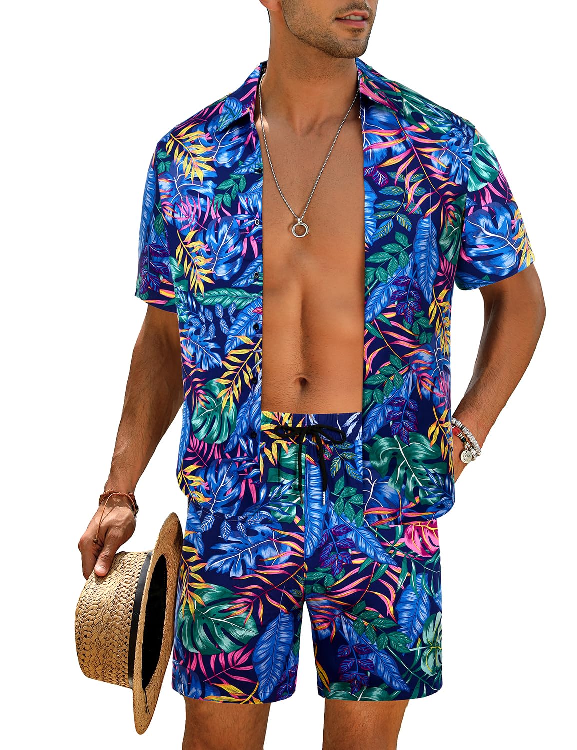 Casual Men's Apricot Vacation Style Shirt & Shorts Set