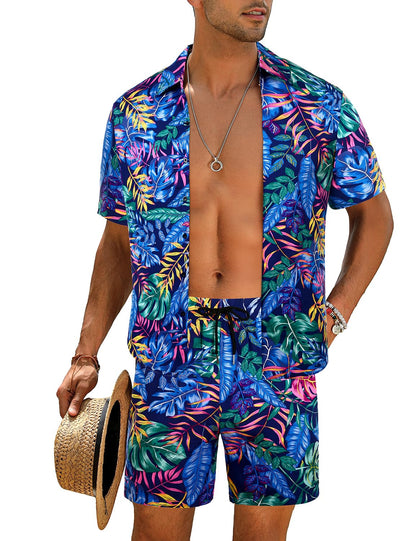 Casual Men's Apricot Vacation Style Shirt & Shorts Set