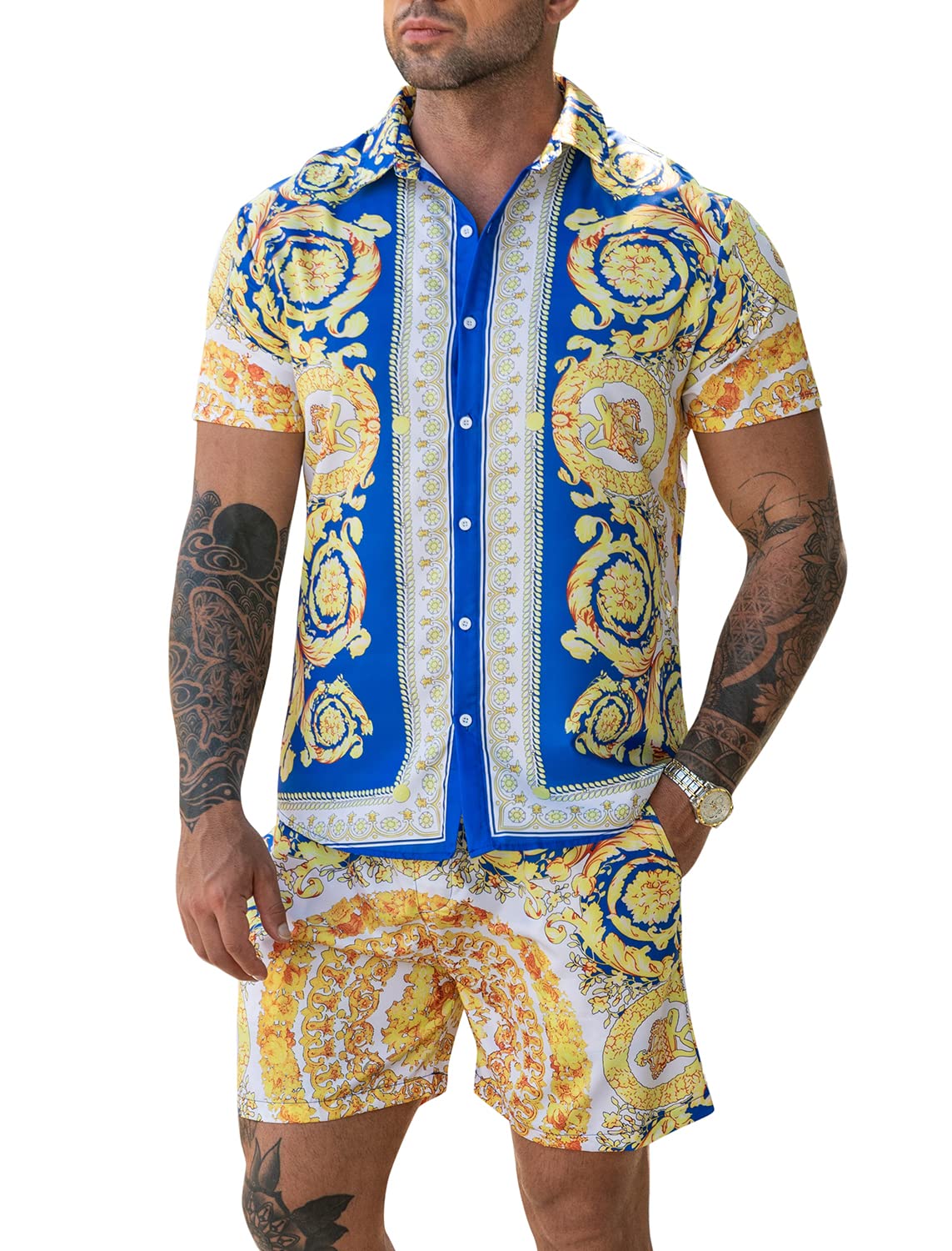 Casual Men's Apricot Vacation Style Shirt & Shorts Set