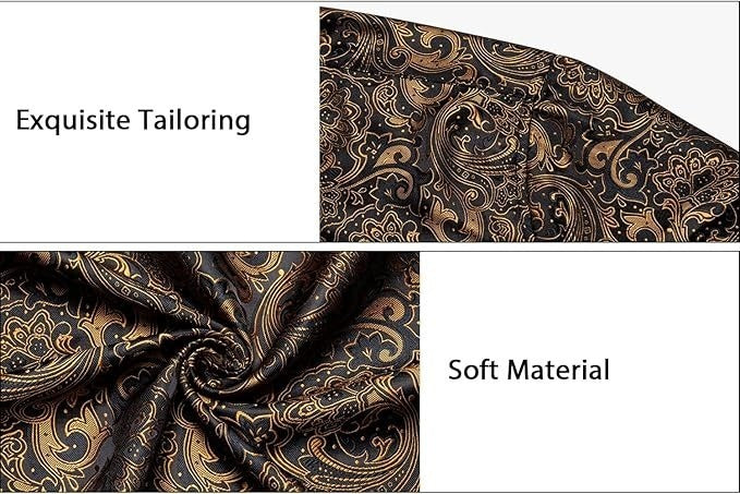Men's Silk Paisley Dress Shirts,Paisley Gold/Black
