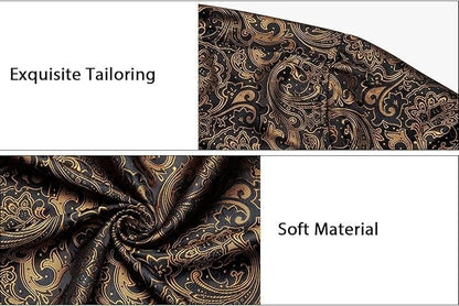 Men's Silk Paisley Dress Shirts,Paisley Gold/Black