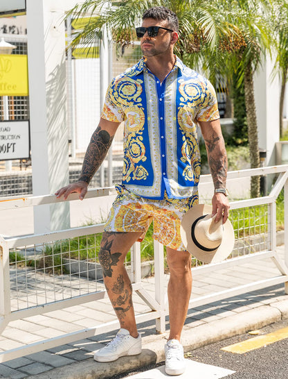 Casual Men's Apricot Vacation Style Shirt & Shorts Set