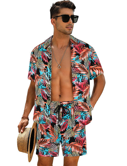 Casual Men's Apricot Vacation Style Shirt & Shorts Set