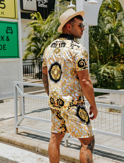 Casual Men's Apricot Vacation Style Shirt & Shorts Set