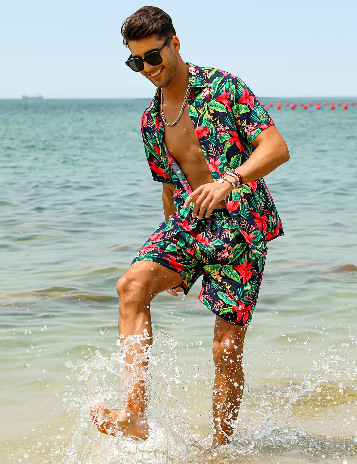 Casual Men's Apricot Vacation Style Shirt & Shorts Set