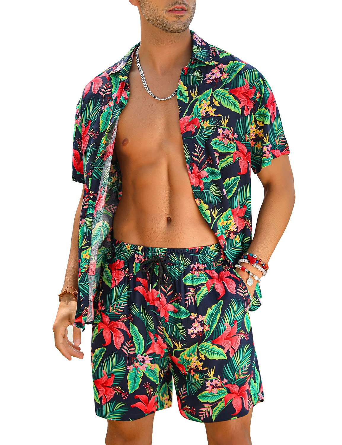 Casual Men's Apricot Vacation Style Shirt & Shorts Set