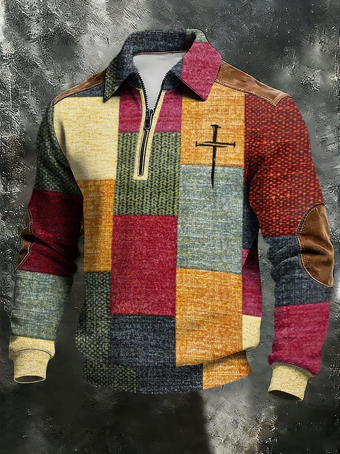 Men's vintage Faith Cross Print Casual Zipper Sweatshirt-Fast Shipping
