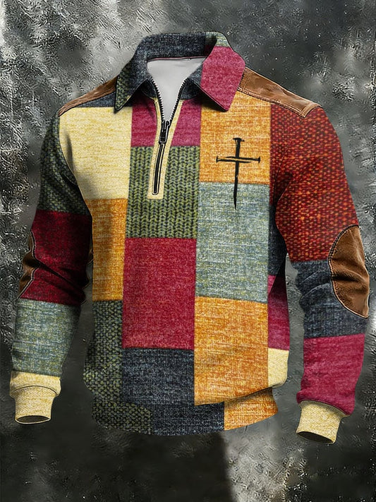 Men's vintage Faith Cross Print Casual Zipper Sweatshirt-Fast Shipping