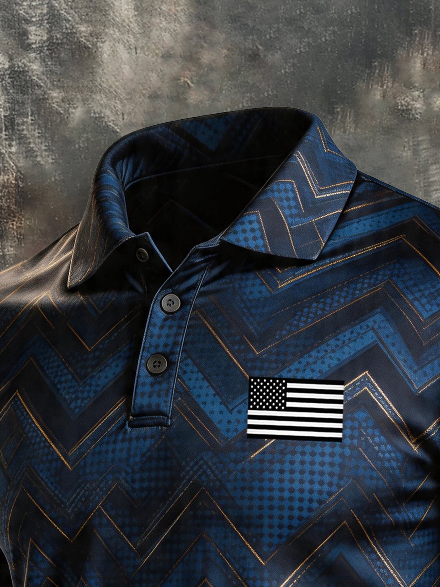 Men's Retro Patriotic Color-Block Short-Sleeve Polo Shirt
