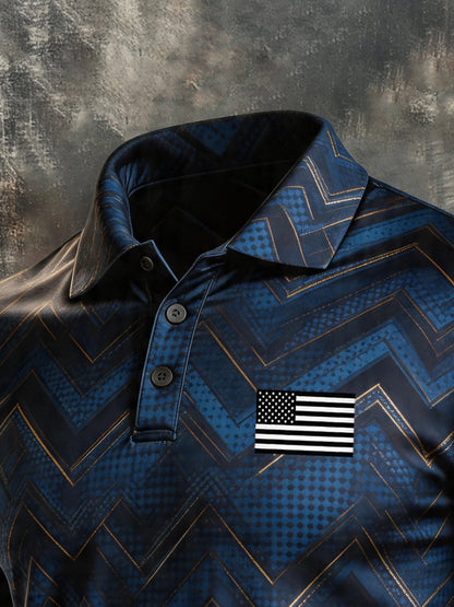 Men's Retro Patriotic Color-Block Short-Sleeve Polo Shirt