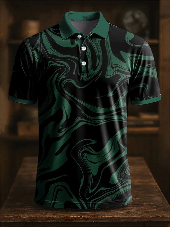 Men'S Casual Color Block Print Polo Shirt Short Sleeve