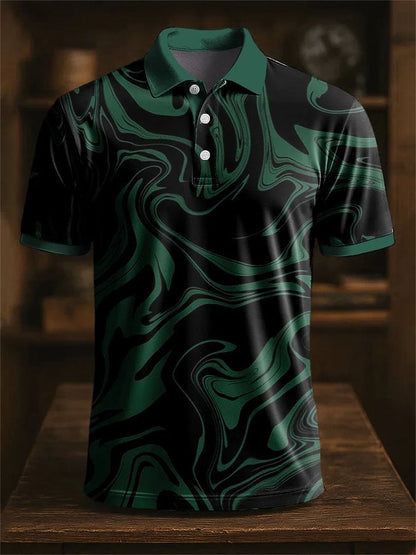 Men'S Casual Color Block Print Polo Shirt Short Sleeve