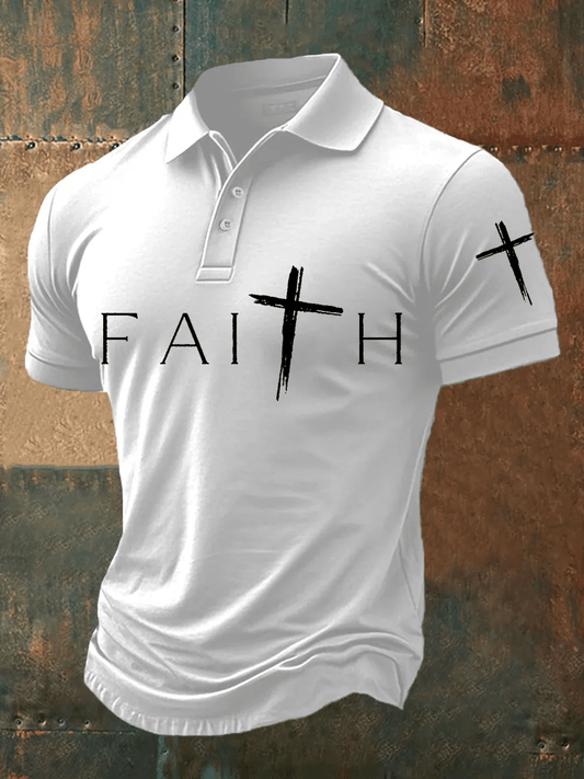 Men's Faith Cross Print Polo Shirt