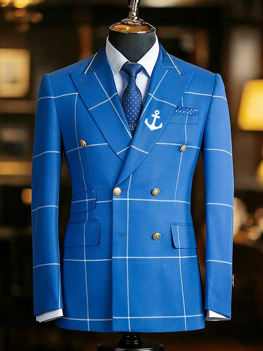 Men's Vintage Commemorative Edition Navy Plaid Suit Jacket