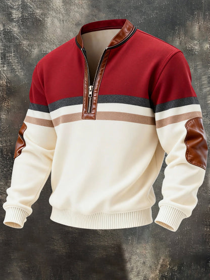 Men's Vintage Color-Block Printed Zip-Up Hoodie